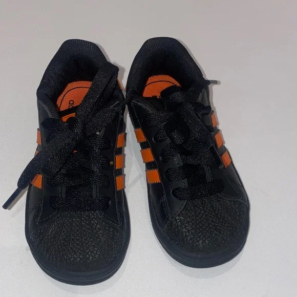 Adidas Sneakers Shoes Orange Black Traditional 3 Stripe Youth 8 size 8K - Picture 3 of 9